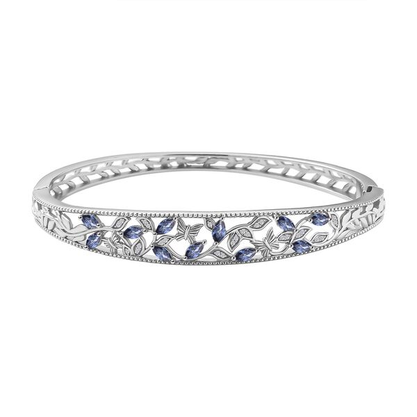 Tansanit Zirkonia und wei&szlig;er Zirkonia-Armreif, 19 cm