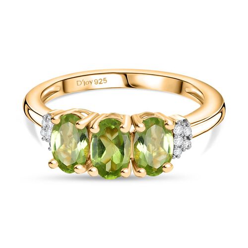 Natürlicher Peridot, Weißer Zirkon Ring 925 Silber vergoldet (Größe 18.00) ca. 1.55 ct image number 0