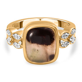 Zimbaprase und weißer Zirkon Ring, 925 Silber Gelbgold Vermeil (Größe 20.00) ca. 4,00 ct