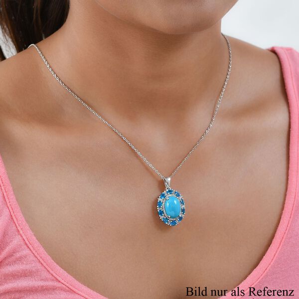 Amerikanischer, nat&uuml;rlicher Sleeping Beauty T&uuml;rkis, Neon Apatit und Zirkon-Anh&auml;nger mit Kette, 50 cm - 8,20 ct. image number 2