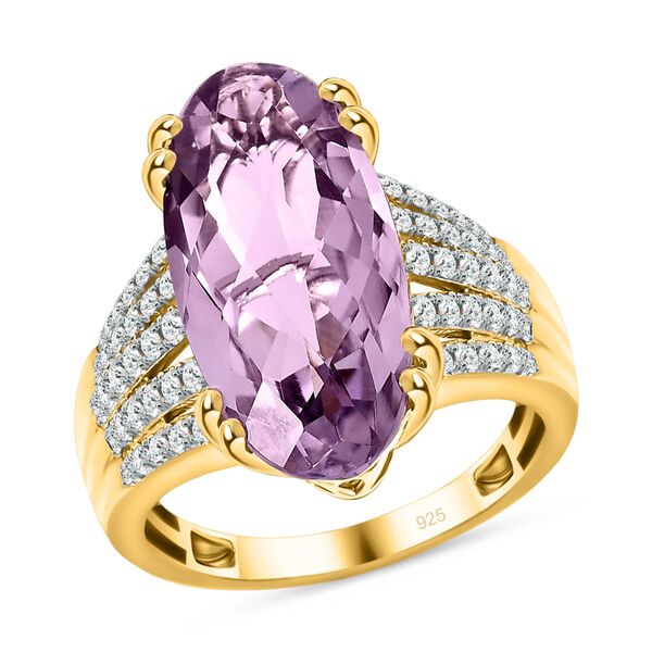 Rose De France Amethyst, weißer Zirkon Ring, 925 Silber Gelbgold Vermeil (Größe 18.00) ca. 8.69 ct image number 4