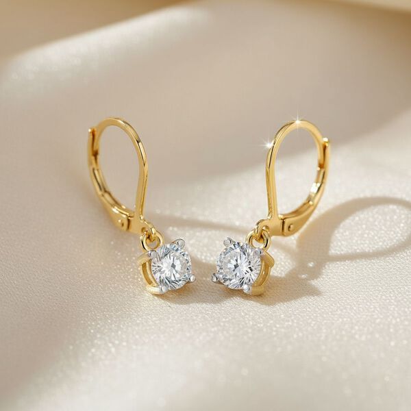 LUXURIANT SGL zertifizierte VS-GH Labor Rund-Diamant Ohrringe, 925 Silber 750 Gelbgold Vermeil  - 1 ct. image number 1