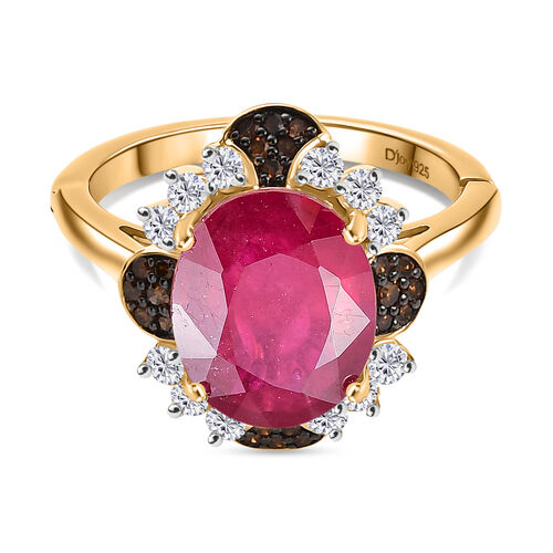 Afrikanischer Rubin (Fissure gefüllt), Weißer Zirkon Ring 925 Silber 750 Gelbgold Vermeil (Größe 17.00) (10-15 Werktage Lieferzeit) ca. 7.69 ct image number 0