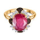 Afrikanischer Rubin (Fissure gefüllt), Weißer Zirkon Ring 925 Silber 750 Gelbgold Vermeil (Größe 17.00) (10-15 Werktage Lieferzeit) ca. 7.69 ct