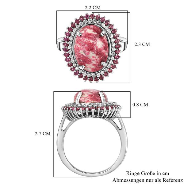 Norwegischer Thulit und Rhodolith Granat-Ring, 925 Silber platiniert  ca. 7,92 ct image number 7