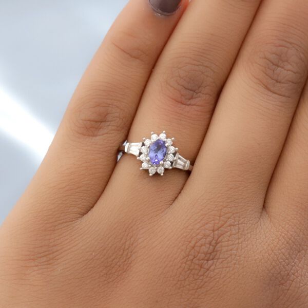 AA Tansanit und Zirkon Ring 925 Silber Platin-&Uuml;berzug image number 3