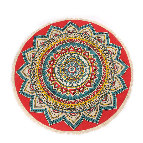 Handgewebter Teppich aus 100% Baumwolle, 150 cm Durchmesser, Mandala Rot image number 2