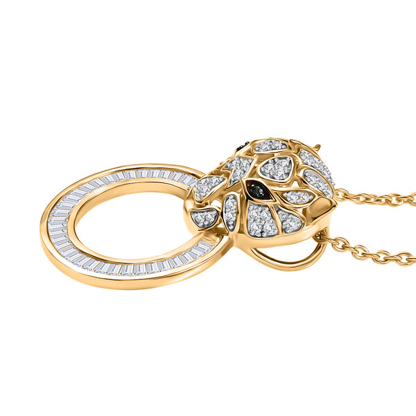 GP Trifono Kollektion- Panther weißer und grüner Diamant und Kanchanaburi blauer Saphir Anhänger mit 45cm Kette, 925 Silber 750 Gelbgold Vermeil - 0.99 ct. image number 5