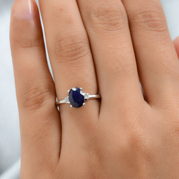 Masoala Saphir und Zirkon-Ring, 925 Silber platiniert, 1,98 ct. image number 3