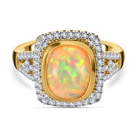 Natürlicher, äthiopischer Welo Opal und Zirkon-Halo-Ring - 3,78 ct.