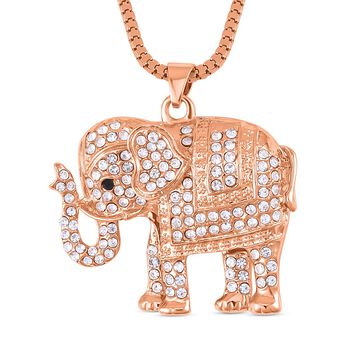 Glitzernder Elefanten-Anh&auml;nger mit Kette, wei&szlig;em und schwarzem Kristall, ros&eacute;farben