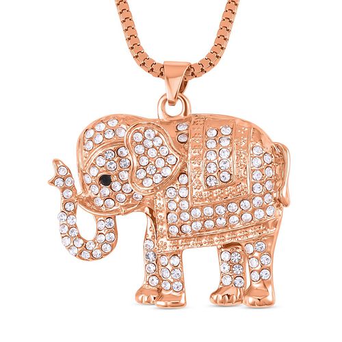 Weißer und schwarzer Kristall-Elefant-Anhänger mit Kette in Roségoldton, 73 cm image number 0