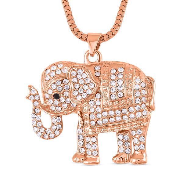 Wei&szlig;er und schwarzer Kristall-Elefant-Anh&auml;nger mit Kette in Ros&eacute;goldton, 73 cm