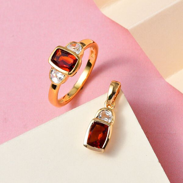 2er Set, Kirsch Citrin Ring und Anh&auml;nger, 925 Silber vergoldet ca. 2,29 ct image number 2