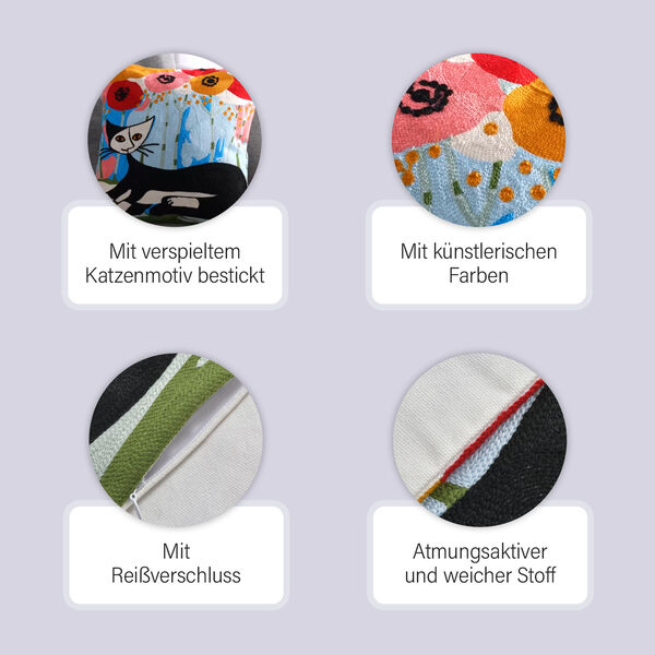 Katze am Fensterbank Besticktes Kissenbezug aus 100% Baumwolle, 43x43 cm, Fensterbank image number 9