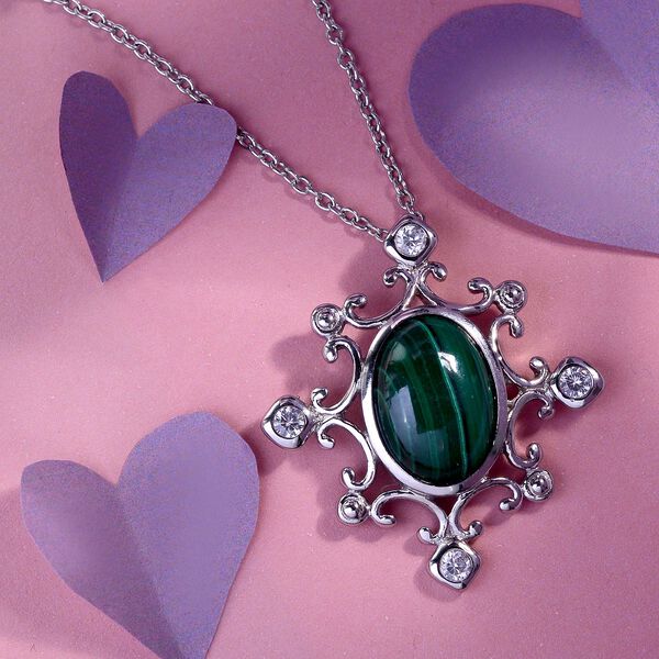 Malachit und Zirkon Anh&auml;nger mit 50cm Kette - 8,69 ct. image number 3