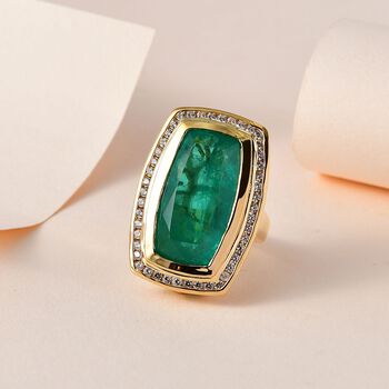 Smaragd-Quarz-Triplette, wei&szlig;er Zirkon Ring, 925 Silber Gelbgold Vermeil (Gr&ouml;&szlig;e 21.00) ca. 16.82 ct