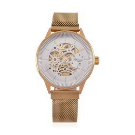 GENOA Automatik Mechanische Uhr mit Weißem Sonnenschein-Hohlzifferblatt und Modernem Minimalistischem Runddesign, goldfarben