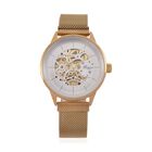 GENOA Automatik Mechanische Uhr mit Weißem Sonnenschein-Hohlzifferblatt und Modernem Minimalistischem Runddesign, goldfarben