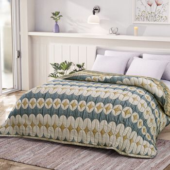 Luxus Jacquard Decke, fein gemustert, 2200 g Poly F&uuml;llung, 200 x 230 cm, Blau Wei&szlig;