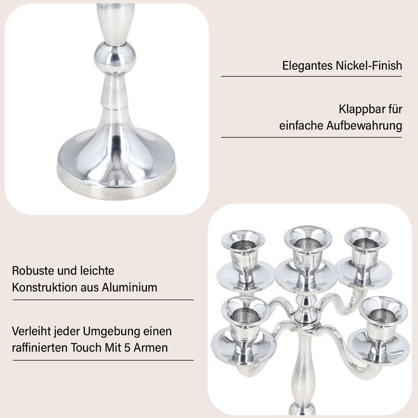 Aluminium Kerzenst&auml;nder &ndash; 5-armig, Klappbar, Nickel-Finish image number 3