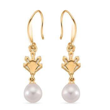 Wei&szlig;e S&uuml;&szlig;wasser Perle (7-9 mm), Wei&szlig;er Zirkonia Ohrringe Nickelfreies Messing vergoldet