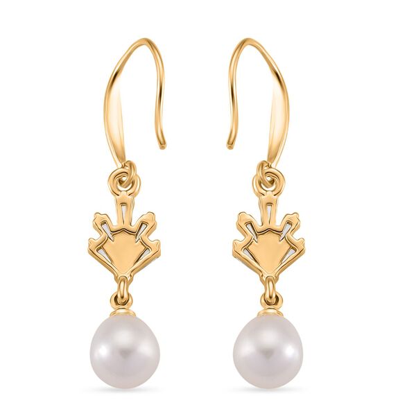 Wei&szlig;e S&uuml;&szlig;wasser Perle (7-9 mm), Wei&szlig;er Zirkonia Ohrringe Nickelfreies Messing vergoldet image number 4