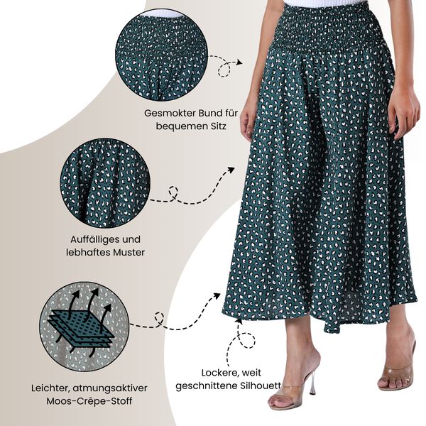 Weit geschnittene Freizeithose, Smockbund, 85x39cm, Grün und weiß image number 3