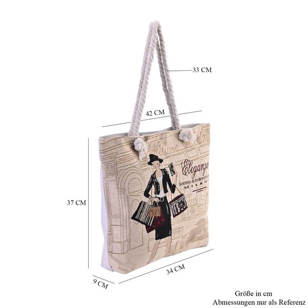 Jacquard gewebte Jute-Tasche mit kunstvollem Muster, 42x34 cm, Khaki image number 7