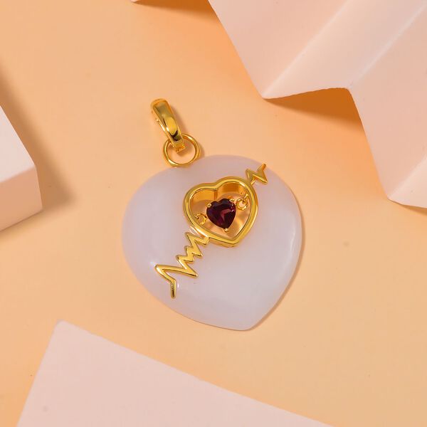 Wei&szlig;e Jade, Rhodolith Granat Anh&auml;nger 925 Silber Gelbgold Vermeil ca. 36,00 ct image number 2