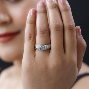 Kambodschanischer, blauer Zirkon, Moissanit Ring, 925 Silber platiniert (Gr&ouml;&szlig;e 21.00) ca. 1.12 ct