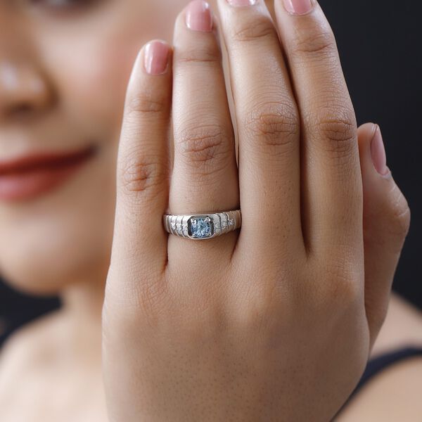 Kambodschanischer, blauer Zirkon, Moissanit Ring, 925 Silber platiniert (Gr&ouml;&szlig;e 21.00) ca. 1.12 ct image number 3