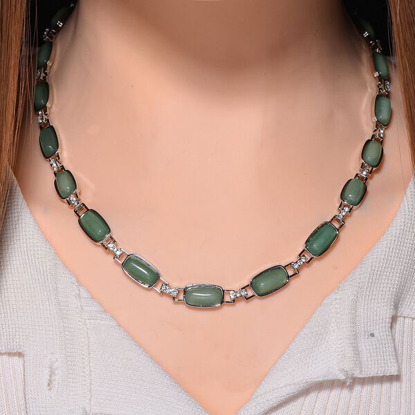 Gr&uuml;ner Aventurin, Wei&szlig;er Kristall Halskette mit magnetischem Verschluss ca. 50 cm image number 2