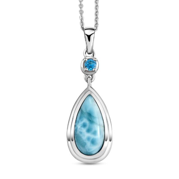Larimar und Neon Apatit-Anh&auml;nger mit Kette, 925 Silber platiniert ca. 3.22 ct