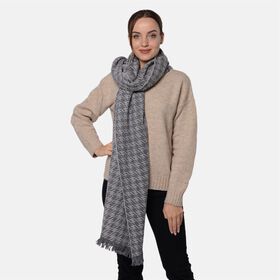 LA MAREY - Wollschal mit Hahnentrittmuster, 200x69 cm,Grau