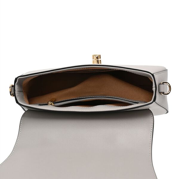 GRAND PELLE Umhängetasche aus echtem Leder, Damaststickerei, mit Tragegriff und Schulterriemen, 23×9×13 cm, Grau image number 5