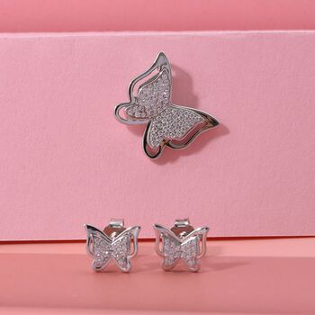 2er Set -  Wei&szlig;er Zirkonia Anh&auml;nger und Ohrringe, 925 Silber rhodiniert