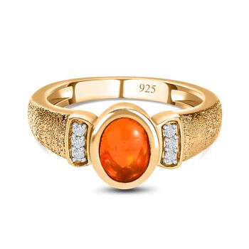 Orange &auml;thiopischer Welo Opal, Wei&szlig;er Zirkon Ring, 925 Silber Gelbgold Vermeil, (Gr&ouml;&szlig;e 17.00) ca. 0.85 ct