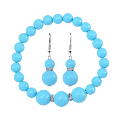 2er Set - Sleeping-Beauty-T&uuml;rkisfarbene Muschelperle Armband und Ohrringe, Reiner Edelstahl