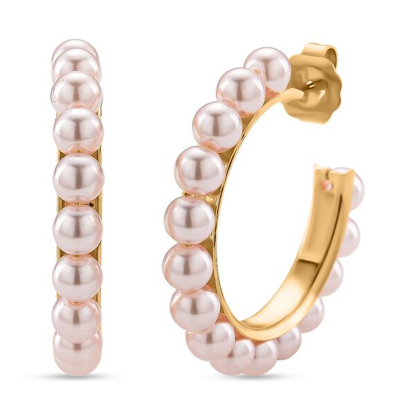 Pfirsich Muschelperle (5-7 mm) Ohrringe, 316L Edelstahl, vergoldet