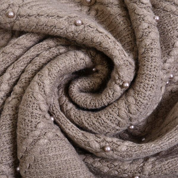 Strickschal mit Quasten und Perlen, Khaki image number 3