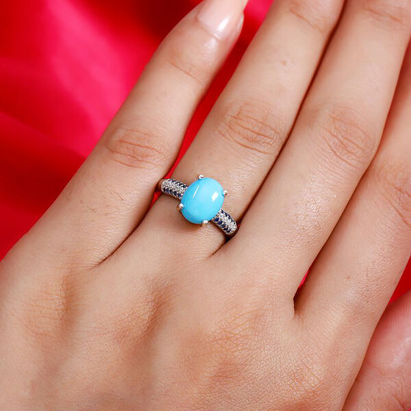 Nat&uuml;rlicher Sleeping Beauty T&uuml;rkis und Zirkon Solit&auml;r Ring 925 Silber Platin-&Uuml;berzug image number 3