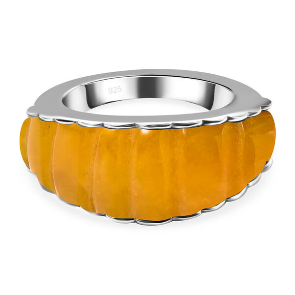 Gelbe Jade Ring 925 Silber Rhodium-&Uuml;berzug
