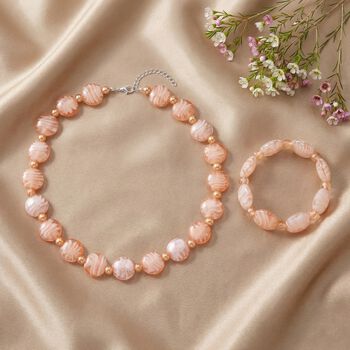 Rosa Glas-Perlen 53,25cm Halskette und flexibles Armband im Murano-Stil