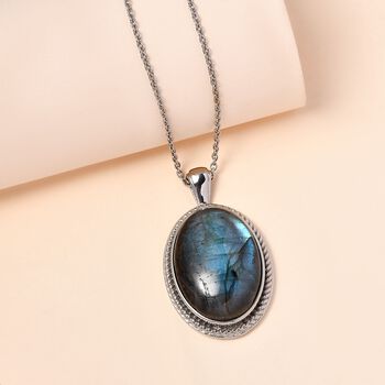 Labradorit Anh&auml;nger mit Kette, Edelstahl, ca. 25.12 ct