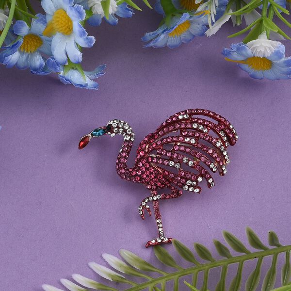 Mehrfarbige Kristall-Brosche in Ros&eacute;goldton, Flamingo image number 2