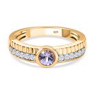 Tansanit, Weißer Zirkon Ring, 925 Silber Gelbgold Vermeil, (Größe 18.00) ca. 0.61 ct