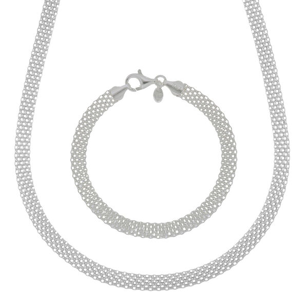 Netz-Design 19cm Armband und 50cm Halskette in 925 Silber