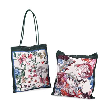 2er-Set Einkaufstaschen mit floralem Motiv, 34x40 cm, Dunkelgr&uuml;n