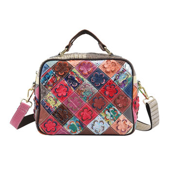 CHAOS BY ELSIE - Patchwork Crossbody Tasche aus 100% echtem Leder mit RFID Schutz, Gr&ouml;&szlig;e 26x12x22 cm, Krokodilmuster, rot